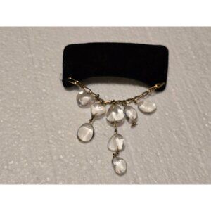 Black Velvet Hair Clip Barrette With Gold Chain & Dangling Clear Beads